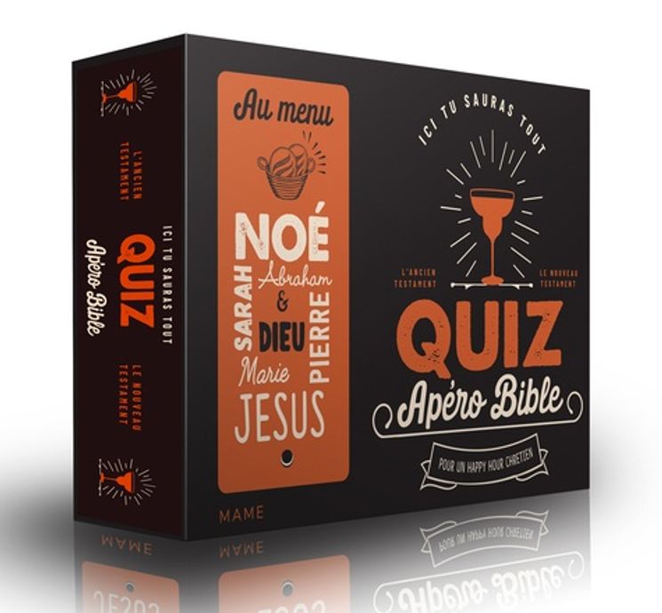Pour un Happy Hour chrétien. 
Cette boîte de jeu va permettre à chacun, fin connaisseur de la Bible ou non, de tester ses connaissances sur le sujet.